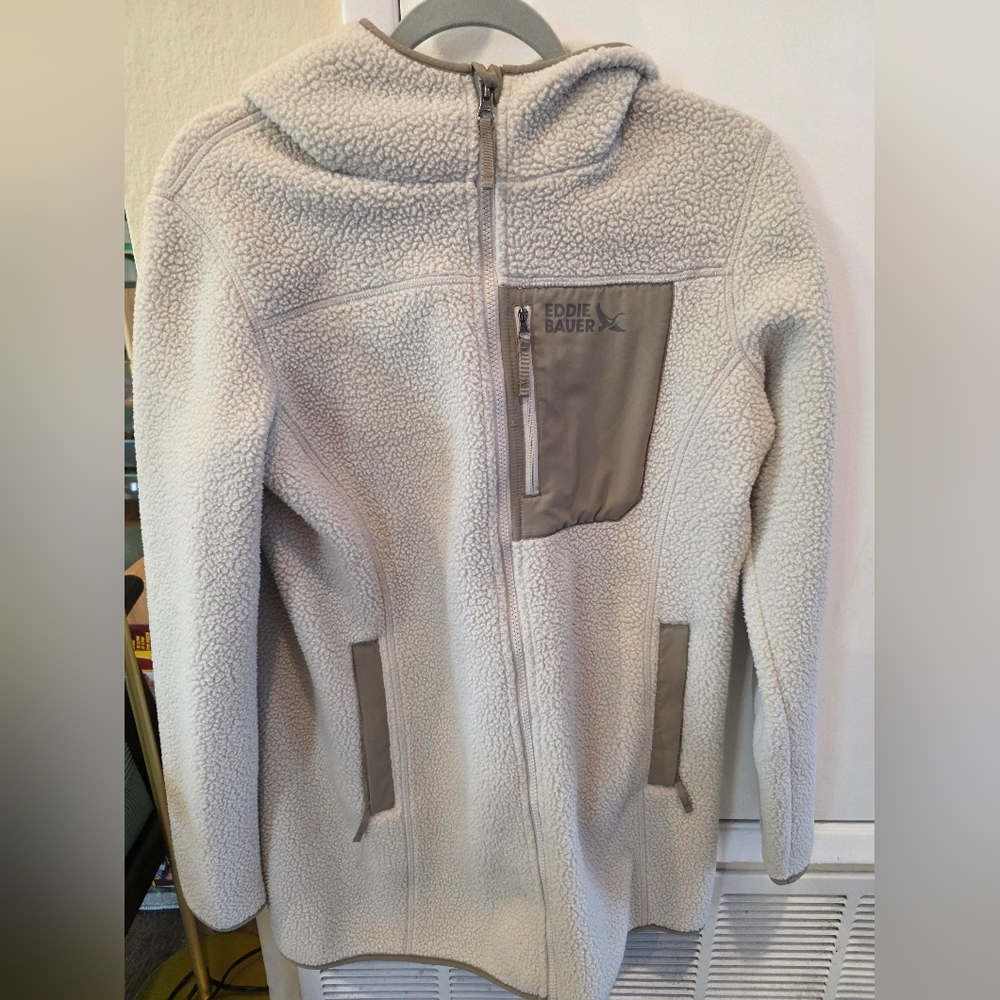Eddie Bauer Off-White Fleece Jacket with Gray Accents